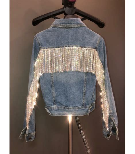 Giubbino jeans fringe strass corto 